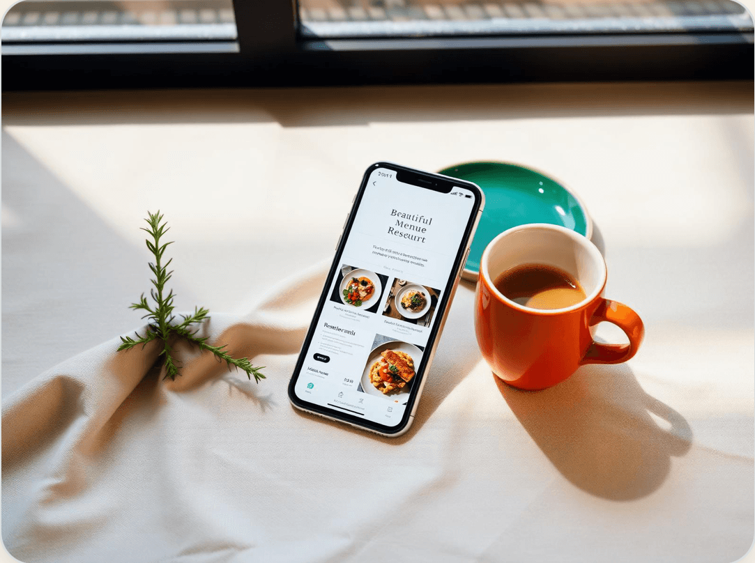 Un menu digitale Eatly aperto su uno smartphone accanto a una tazza